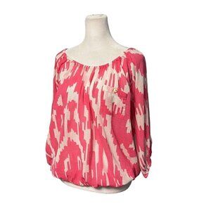 J. Crew Gauze Pink White Ikat Print Blouse Size Small